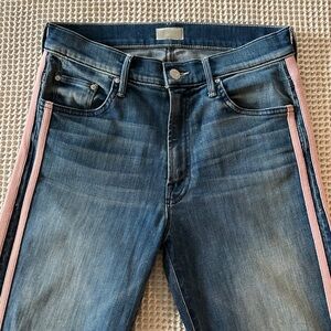 MOTHER Step Hem Jean with Pink Stripes